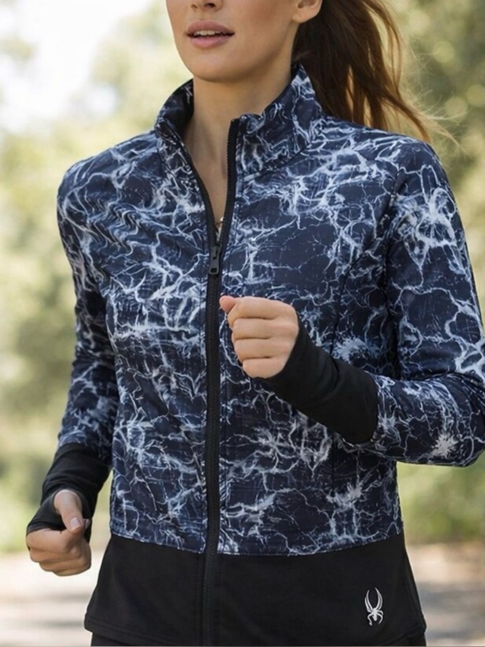 Women's Black & White Print Zip-Up Jacket